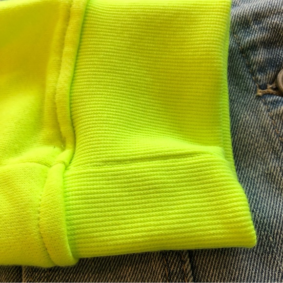 Fashion Nova Neon Sleeve Light Wash Denim Jacket Size XL - Picture 12 of 16